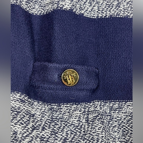 Tory Burch Nautical XL Skimmer Fit Navy Stripe Scoop Collar Sweater Pockets C23 - Picture 5 of 12